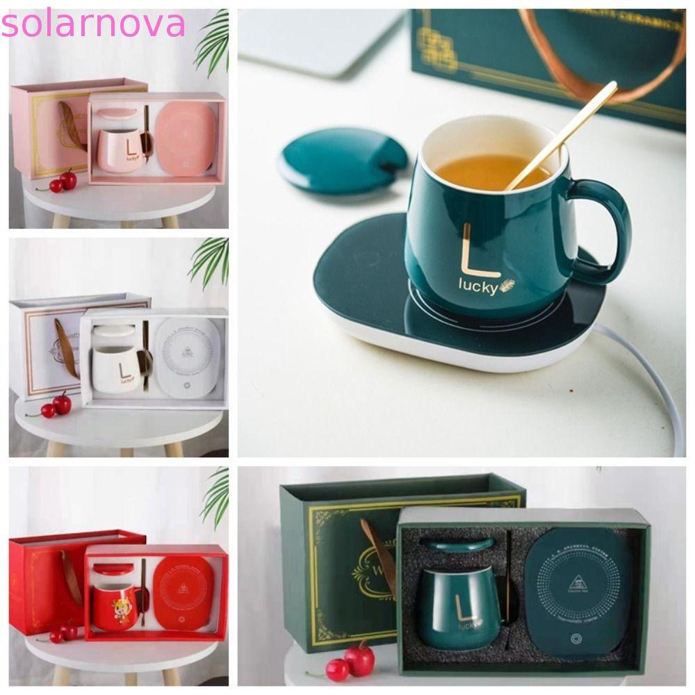 Bộ cốc sưởi ấm SOLARNOVA, Tấm sưởi ấm cốc cà phê bằng gốm thông minh, Coaster Green Thermostatic Con