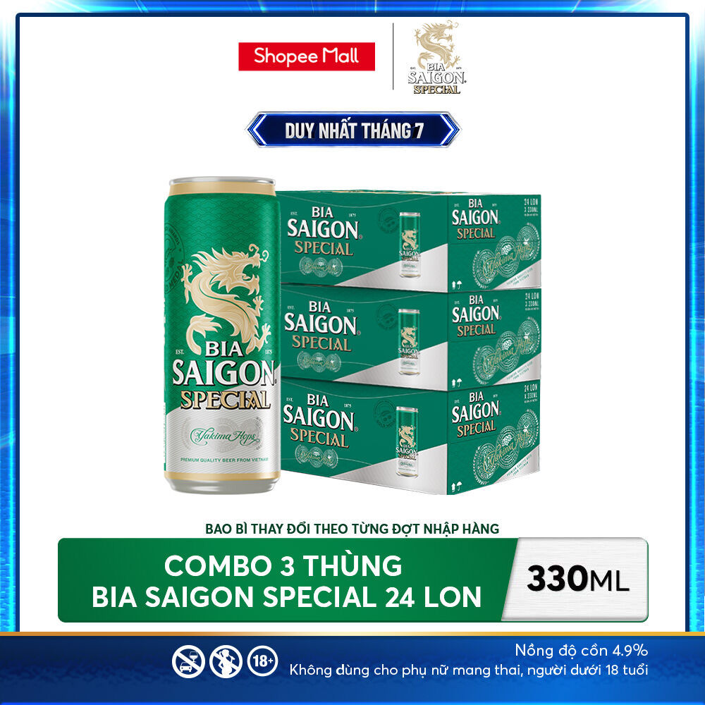 Nồng Độ Cồn 4.9% - Combo 3 Thùng 24 Lon Bia Saigon Special 330ml