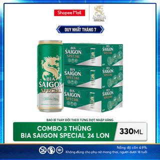 [HỎA TỐC HCM] Nồng Độ Cồn 4.9% - Combo 3 Thùng 24 Lon Bia Saigon Special 330ml