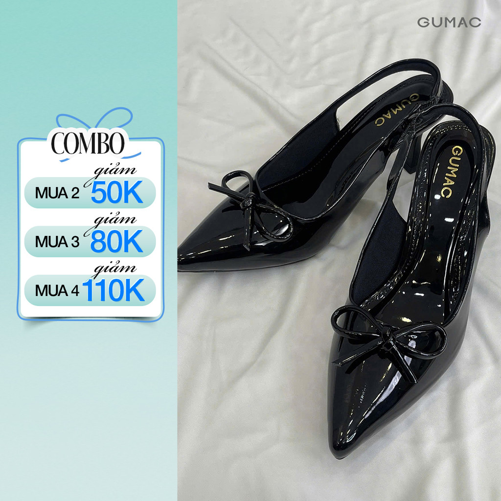 Giày Cao Gót Nữ GUMAC Bít Mũi Nhọn 7cm Quai Hậu Slingback Đính Nơ Thời Trang Cao Cấp GF11038