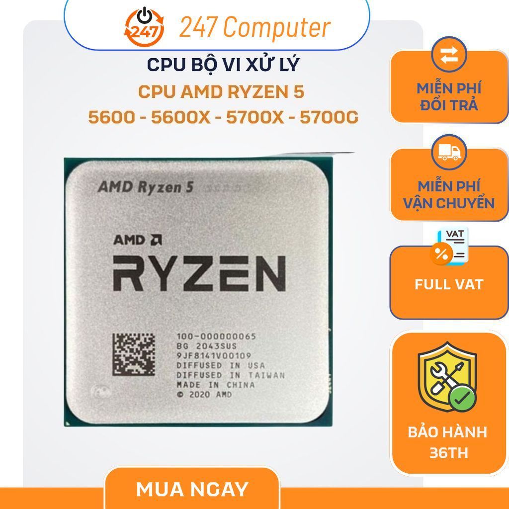 (Full Vat)Chip vi xử lý AMD Ryzen R5 5600 tray new -5600x tray new -5700x tray new- BH 36 tháng