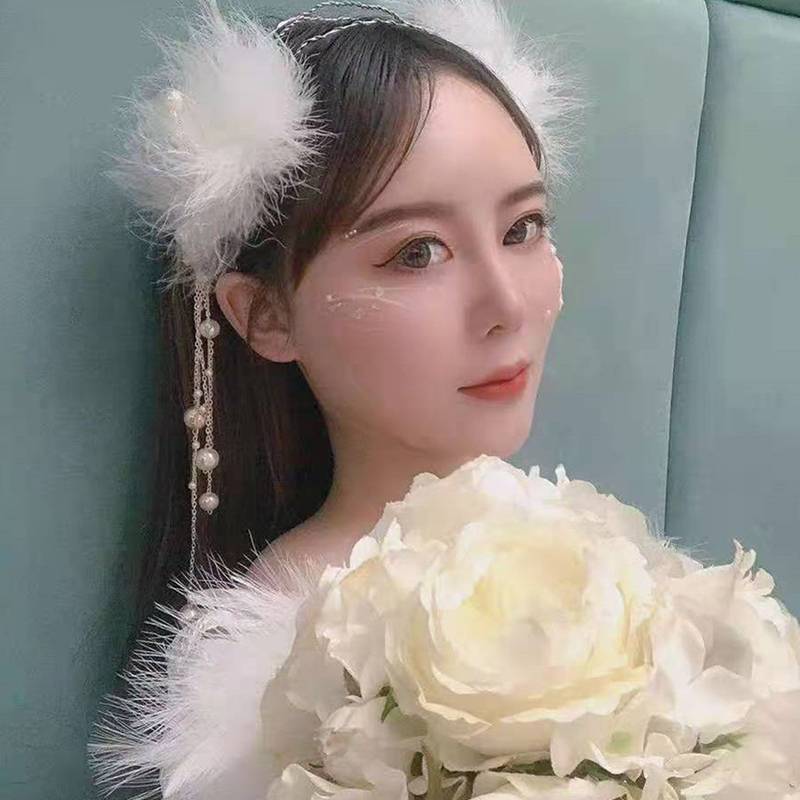 [KJ] 2 Kẹp Tóc Lông Vũ Trắng Cổ Tích Mũ Đội Đầu Đám Cưới Barrettes Dành Cho Nữ Bé Gái [Mới]
