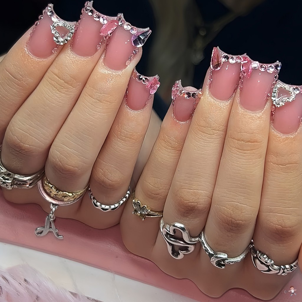 Bejeweled Mỏ Vịt Móng Tay Giả 24 Miếng Kim Cương Giả Trang Trí Nhẹ Thoải Mái Phù Hợp Cho Tiệc Cưới