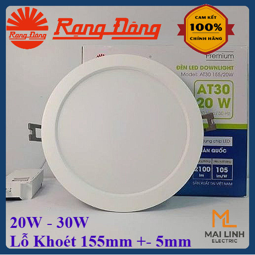 [Chính Hãng] Đèn Led Downlight âm trần 20W 30W Rạng Đông -Lỗ khoét trần 155mm +-5mm -Sáng trắng -Chi