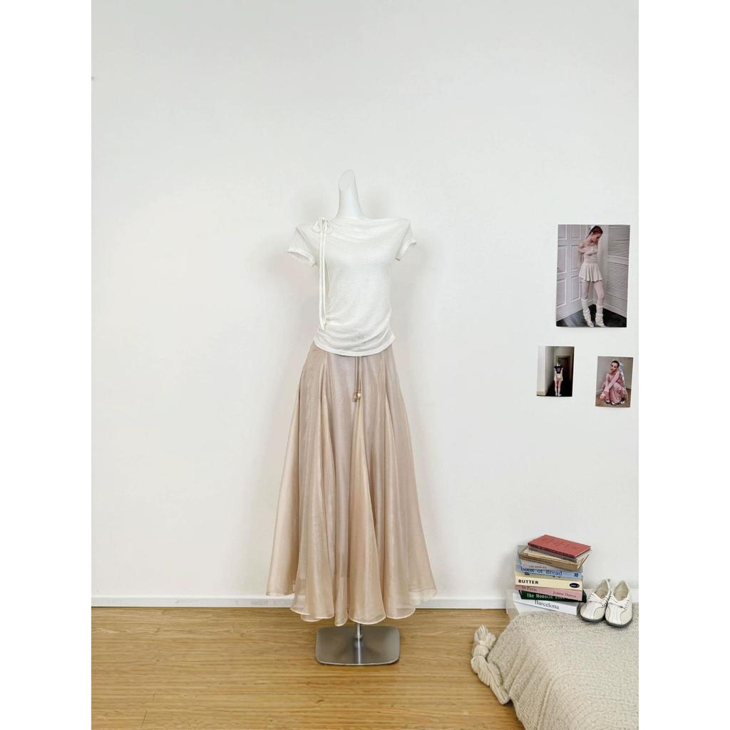 Oakmo "Bài thơ Đọc theo phong cách" Váy lớn Organza Drap chữ A Váy thuần khiết mong muốn dành cho nữ