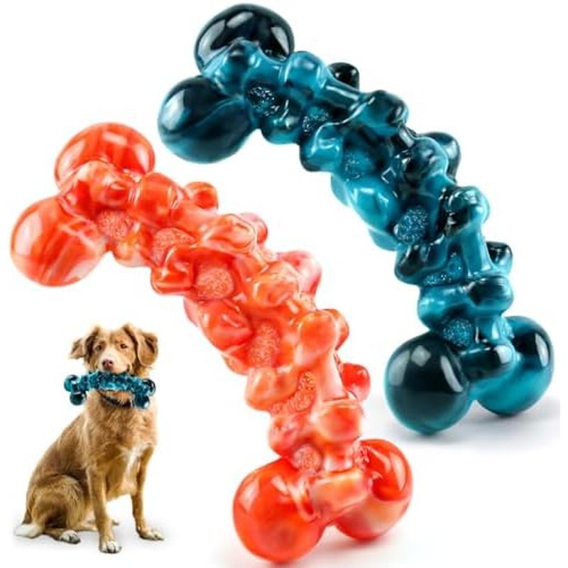 WOWBALA Dog Toys for Aggressive Chewers – 2 Pack Indestructible Nylon Chew Bones for Large Medium Do