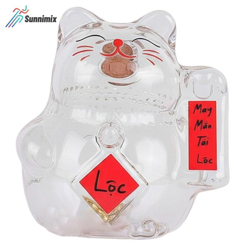 Sunnimix Glass Lucky Cat Savings Bank Clear Coin Jar có nắp niêm phong Đậu vàng Trang trí chai cho p