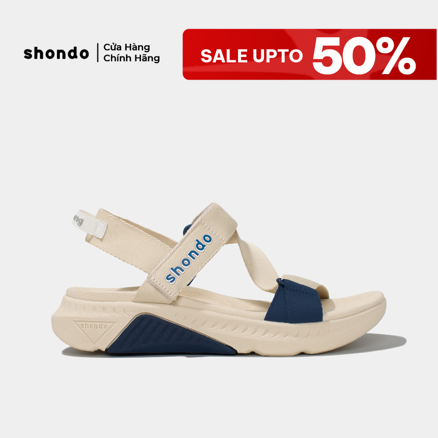 Giày Sandal Nam Nữ Shondo F7R Đế Phylon Cao 5cm Be Phối Xanh Dương F7R2530