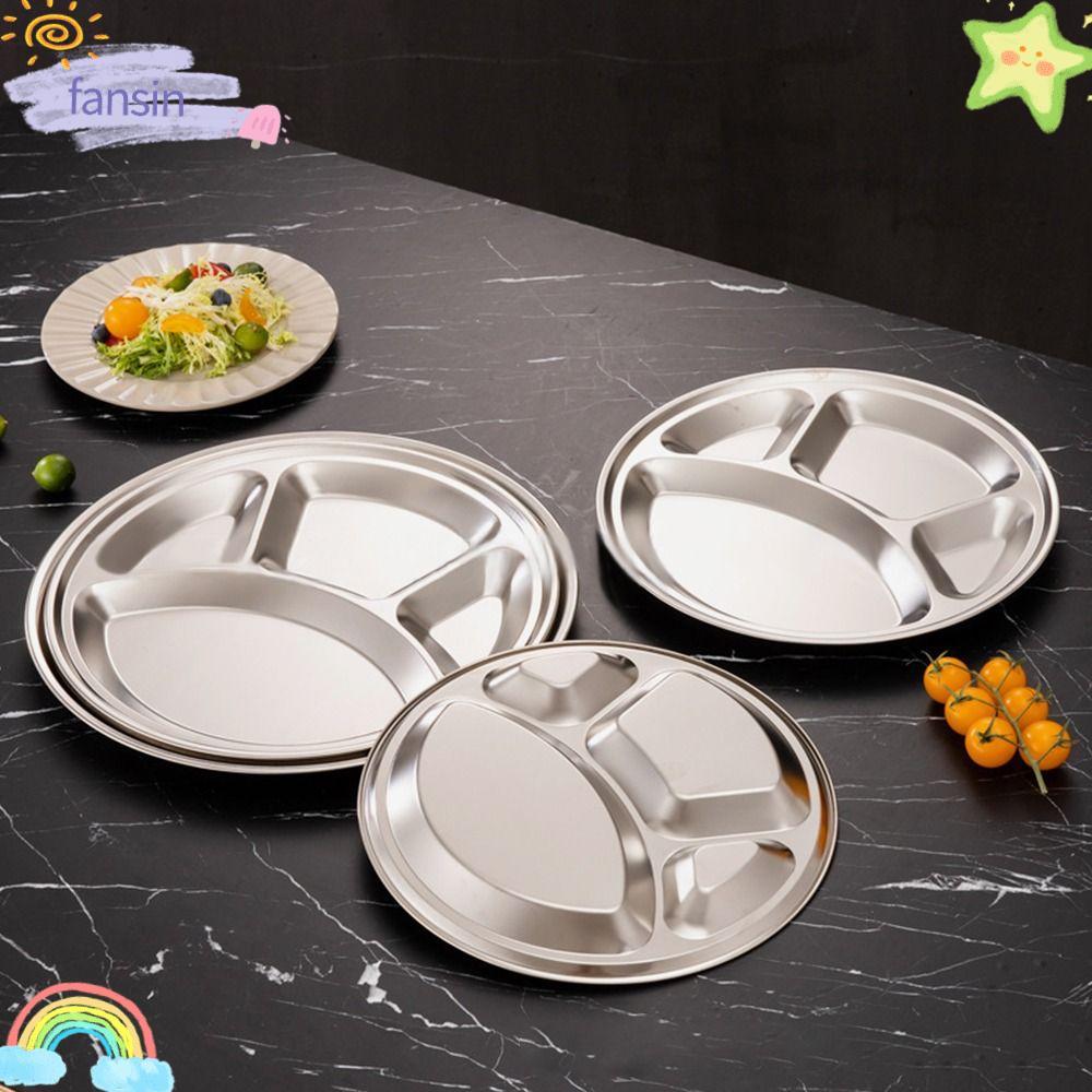 FANSIN 1 Cái Khay Phục Vụ Thực Phẩm, Đĩa Khay Roti Canai Inox, Cửa Hàng Thực Phẩm Nhanh 4 Ngăn Chia 