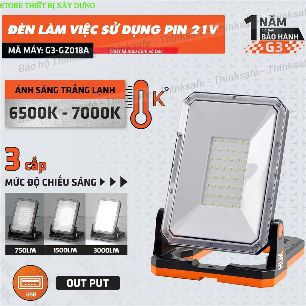 Đèn led chiếu sáng dùng pin HUKAN G3-GZ018A, 48 bóng led, 3 chế dộ sáng, Độ sáng 3000Lm, Store thiết