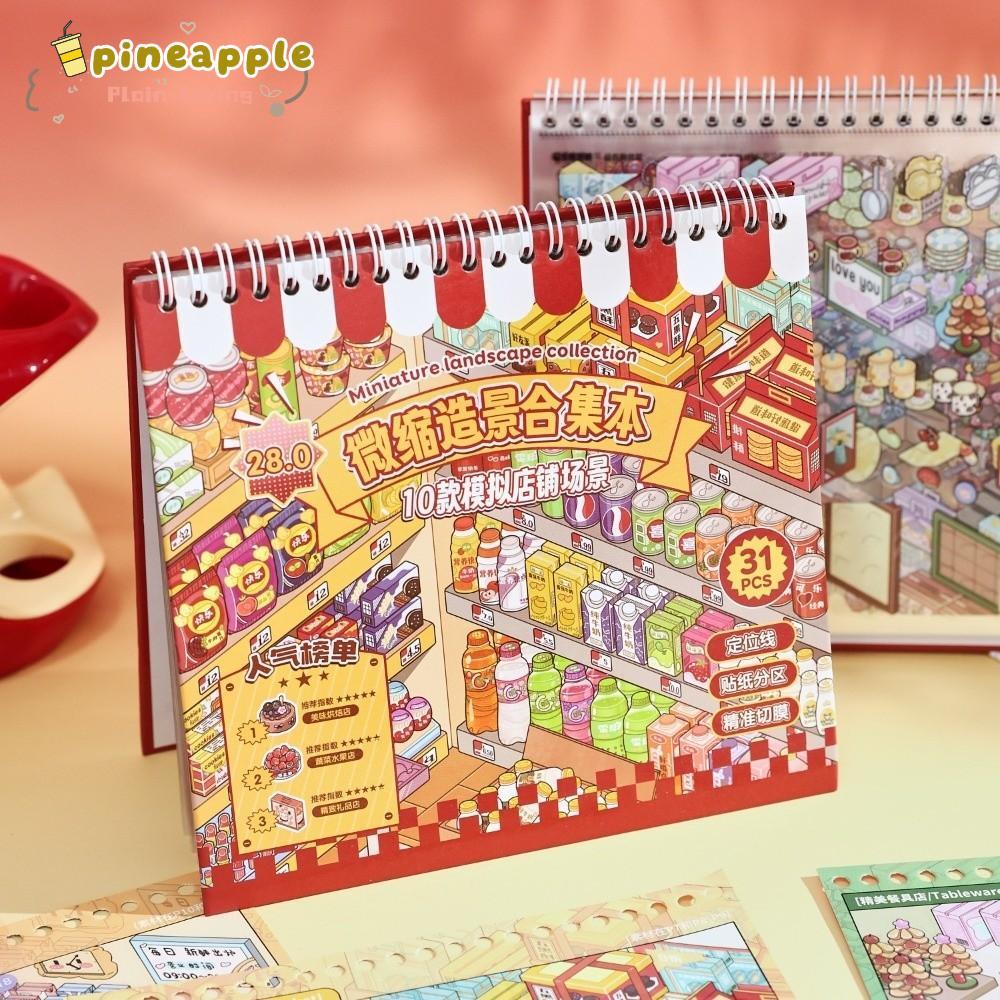 PINEAPH DIY Sticker Book, Store Theme 10 Cảnh Phong Cảnh Sticker Book, Kawaii Design PET Die-cut Thị