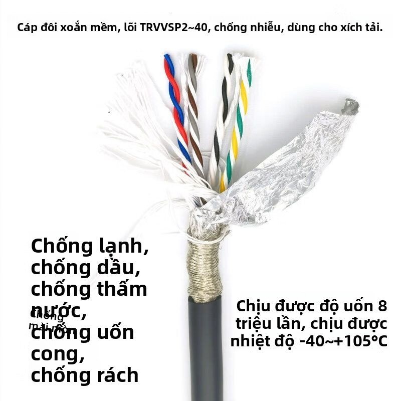 Cáp xích tải chống nhiễu lõi kép mềm cao cấp KOWSI TRVVSP 8 10 12 16 lõi cho bộ mã hóa encoder bền t