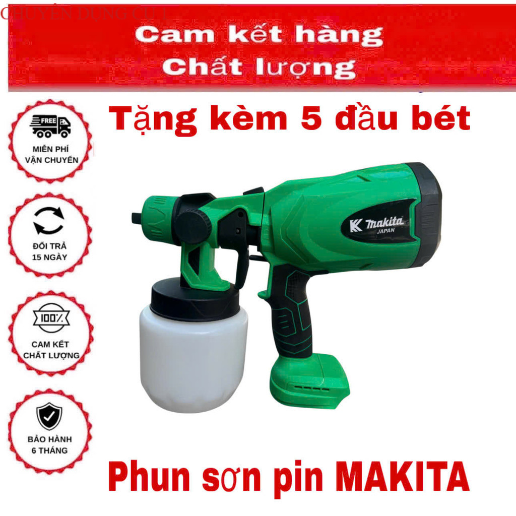 Thân Máy Phun Sơn Pin 21V MAKITA KZ21PS | Bình 800ml |Phun Sơn Cầm Tay | 5 Đầu Phun Không Dây SHOP D