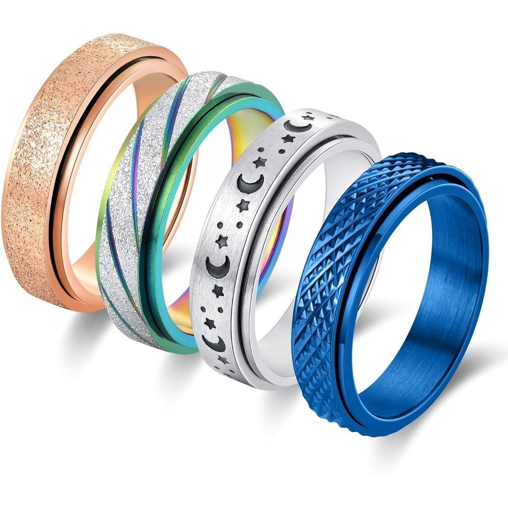 Lo Âu Fidget Giảm Spinner Nhẫn Dành Cho Nữ Thép Không Gỉ 6 mm Lo Lắng Căng Thẳng Giảm Vòng Ban Nhạc 
