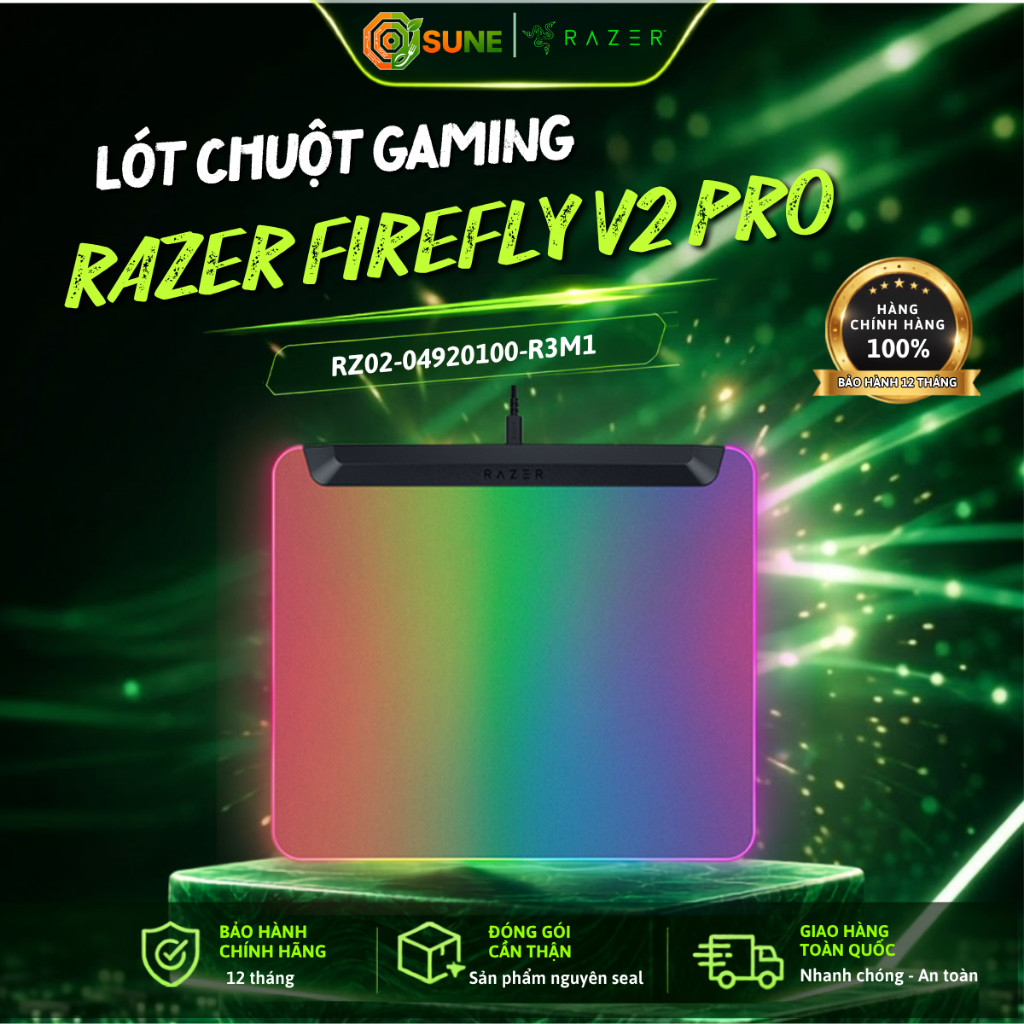 Tấm Lót Chuột Razer Firefly V2 Pro 15-Zone Chroma Ma sát thấp Bề mặt nhám mịn Đế chống trượt Sune