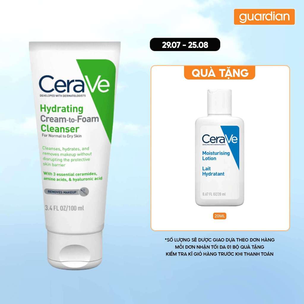 Sữa Rửa Mặt Dạng Kem Tạo Bọt CeraVe Hydrating To Foam 100Ml | Guardian Việt Nam
