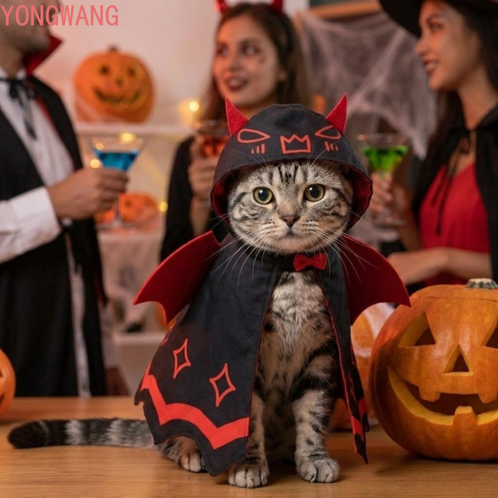 YONGWANG66ZX Halloween Cat Devil Bat Cloak, có thể điều chỉnh đôi Satin cánh đỏ Devil Pet Cape, có n