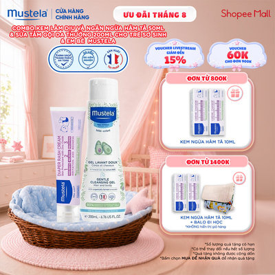 [DATE T6/2027] Combo Kem Làm Dịu và Ngăn Ngừa Hăm Tã 50ml & Sữa Tắm Gội Da Thường 200ml Cho Trẻ Sơ Sinh & Em Bé Mustela