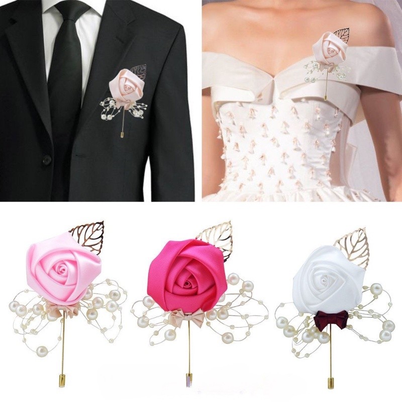 1 Đám Cưới Xòe Lụa Hoa Hồng Người Đàn Ông Chổi Boutonniere Bridel Corsage Trâm Cài Tiệc / Trang Trí 