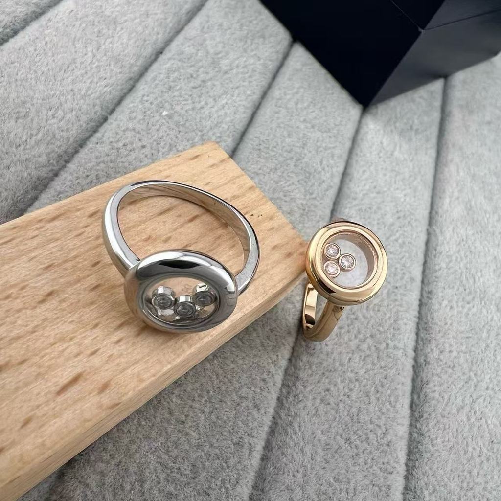 CJQS Diamond ring v Happy Gold Fashion Diamond Round Ring Women's Engagement Ring Three