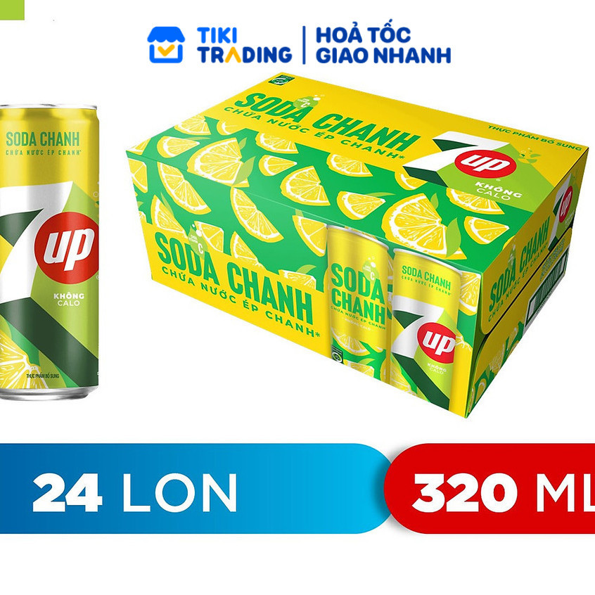 Thùng 24 Lon Nước Uống Có Gaz 7Up Soda Chanh (320ml/lon)