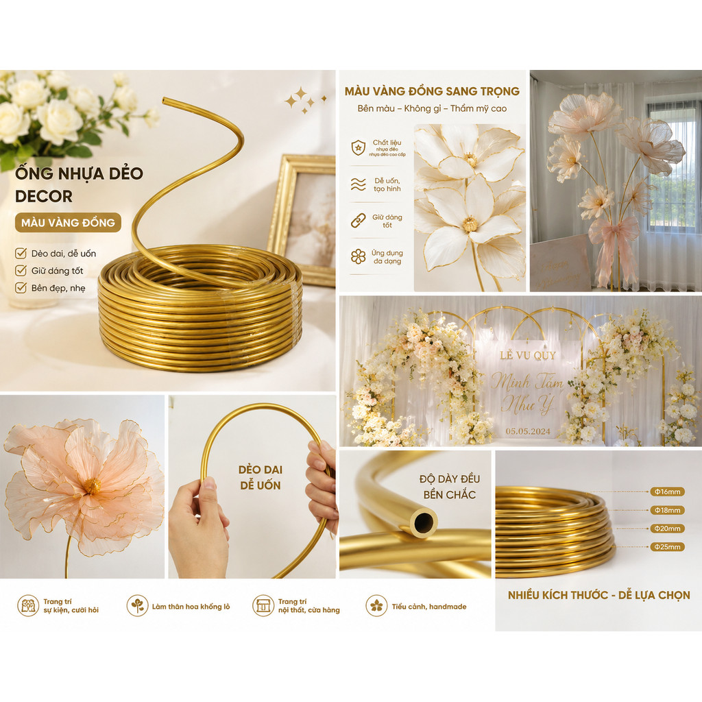 5m Ống nhựa dẻo làm hoa khổng phi 18 dercor , trang trí