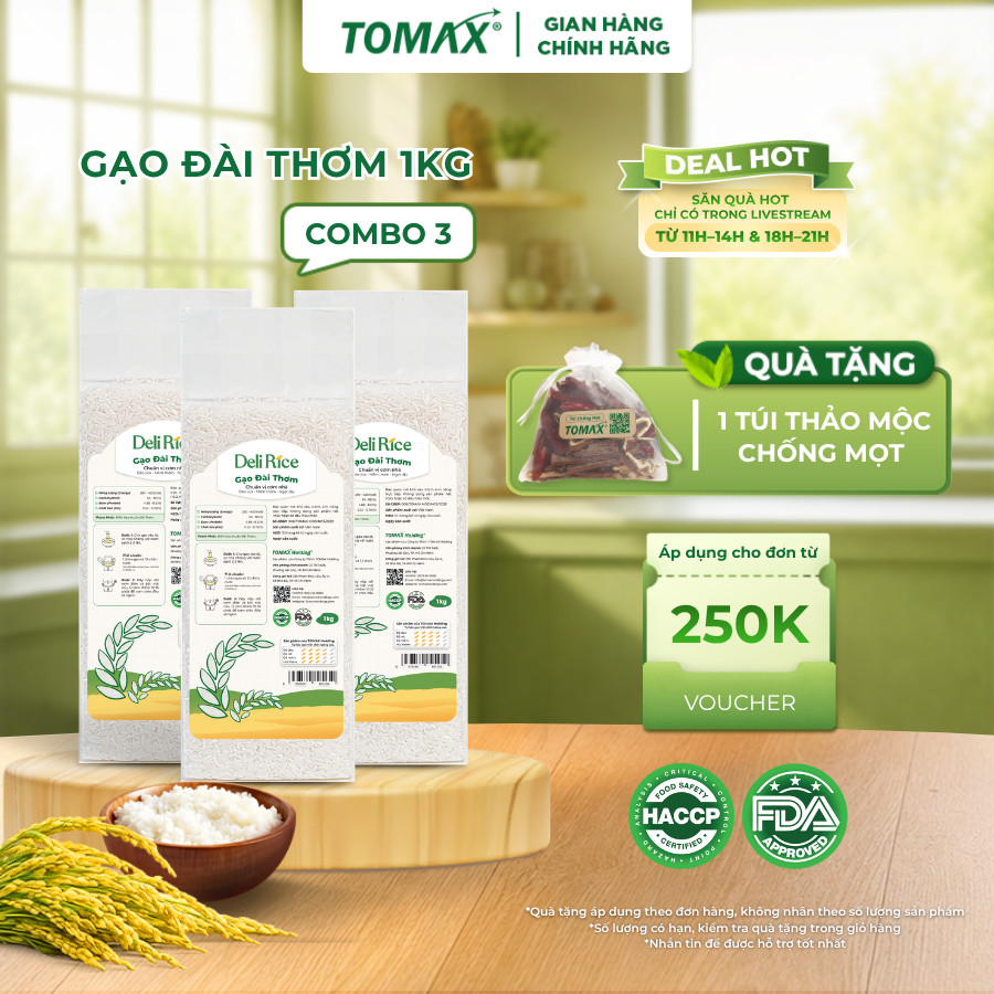 Combo 3 Túi Gạo Đài Thơm Deli Rice 1kg Dẻo Mềm, Thơm Ngon Tự Nhiên – TOMAX