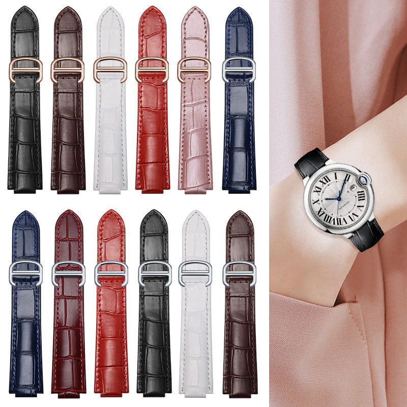 Thích hợp cho Cartier Cartier Blue Balloon Dây đeo đồng hồ bằng da thật Vòng tay lồi