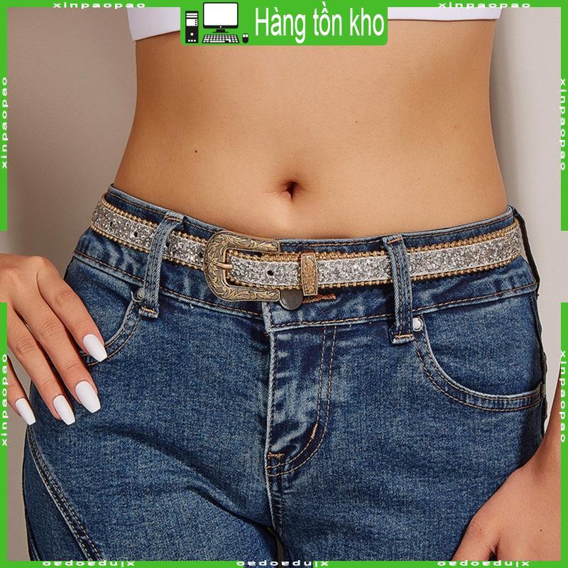 XI Western Sequins Belt Crystal Studded Luxury Pin Buckle Belt cho váy Jeans