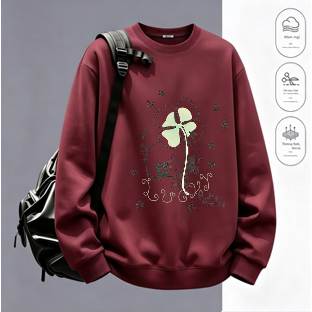 COD✅ (Hồ Chí Minh)RTOML áo dài tay nữ form rộng pattern vietnam korean Hoa bốn lá hoa văn sao