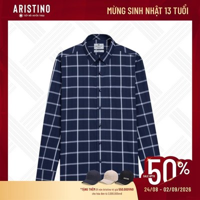 ÁO SƠ MI DÀI TAY ARISTINO MÀU XANH TÍM THAN KẺ TRẮNG ALS22903