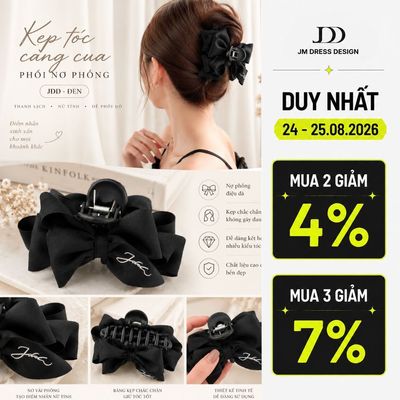 Kẹp Tóc Càng Cua Phối Nơ Phồng JDD Màu Đen QT01.2502-BL. Kẹp Tóc Nữ Thanh Lịch, Giữ Tóc Chắc Chắn, Dễ Phối Đồ By JM