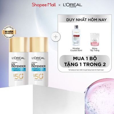 Bộ đôi chống nắng phổ rộng water gel mỏng tan như nước, nhẹ mướt thoáng da UV Defender Aquafusion SPF 50+ PA++++