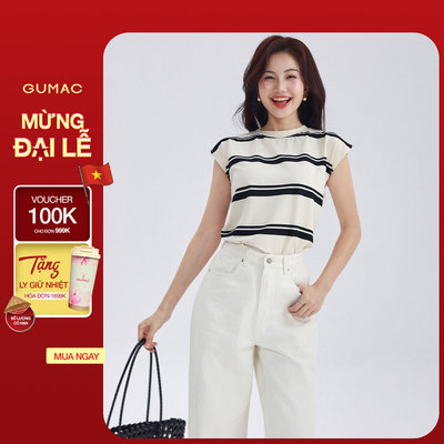 Áo Thun Nữ GUMAC Form Suông Tay Liền Cánh Dơi Kẻ Sọc Thun Co Giãn Trendy LATG0409
