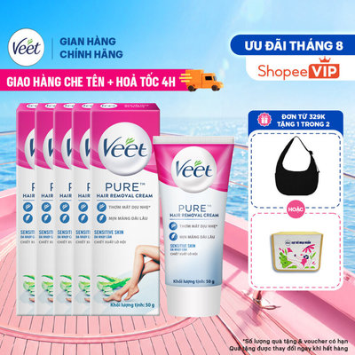[HỎA TỐC 4H] Combo 5 Kem tẩy lông Veet Pure cho da nhạy cảm 50g, công thức Pure cải tiến