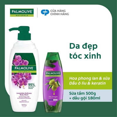 Sữa tắm Palmolive 95% chiết xuất từ hoa phong lan 500g và Dầu gội Palmolive có dầu xả karetin & dầu oliu 180ml