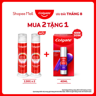 [MỚI] Bộ 2 kem đánh răng Colgate vòi nhấn thông minh Optic White Radiant Glow, khóa chân không 130g/ống
