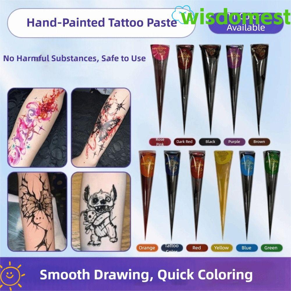 Kem xăm Henna WISSDOMEST, Nón dán Henna bán vĩnh viễn tạm thời, Kem xăm Henna màu nâu đen Dễ sử dụng
