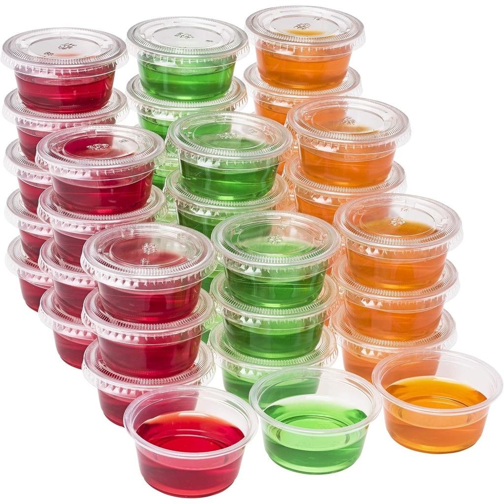 DuraHome Plastic Portion Cups with Lids 2 oz. Pack of 150 Leakproof Jello Shot Cup Mini Containers f