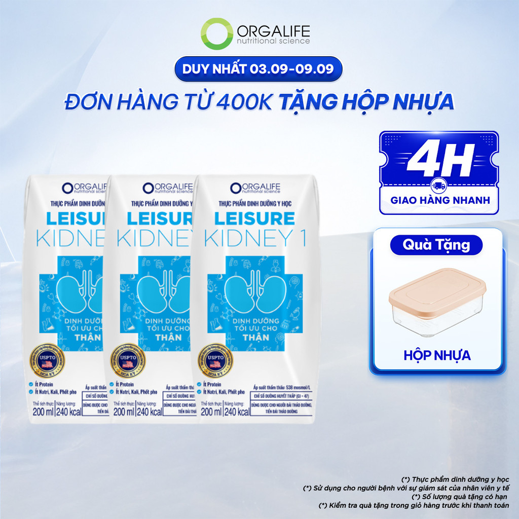 Lốc 3 Hộp LEISURE KIDNEY 1 Soup Uống Dinh Dưỡng Công Thức Hỗ Trợ Giảm Protein (200ml/Hộp)