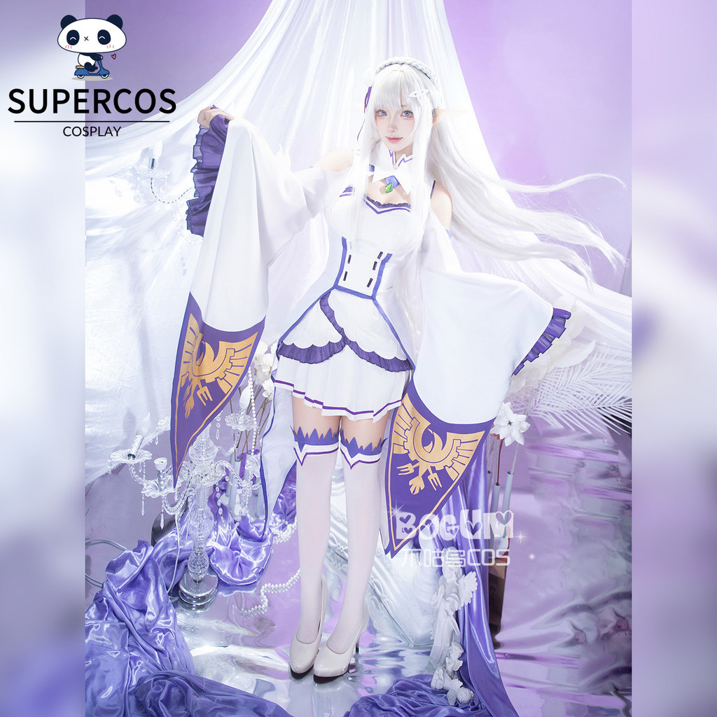 Re: Zero Emilia Cosplay Bộ Trang Phục Trắng Cho Tiệc Sự Kiện Con