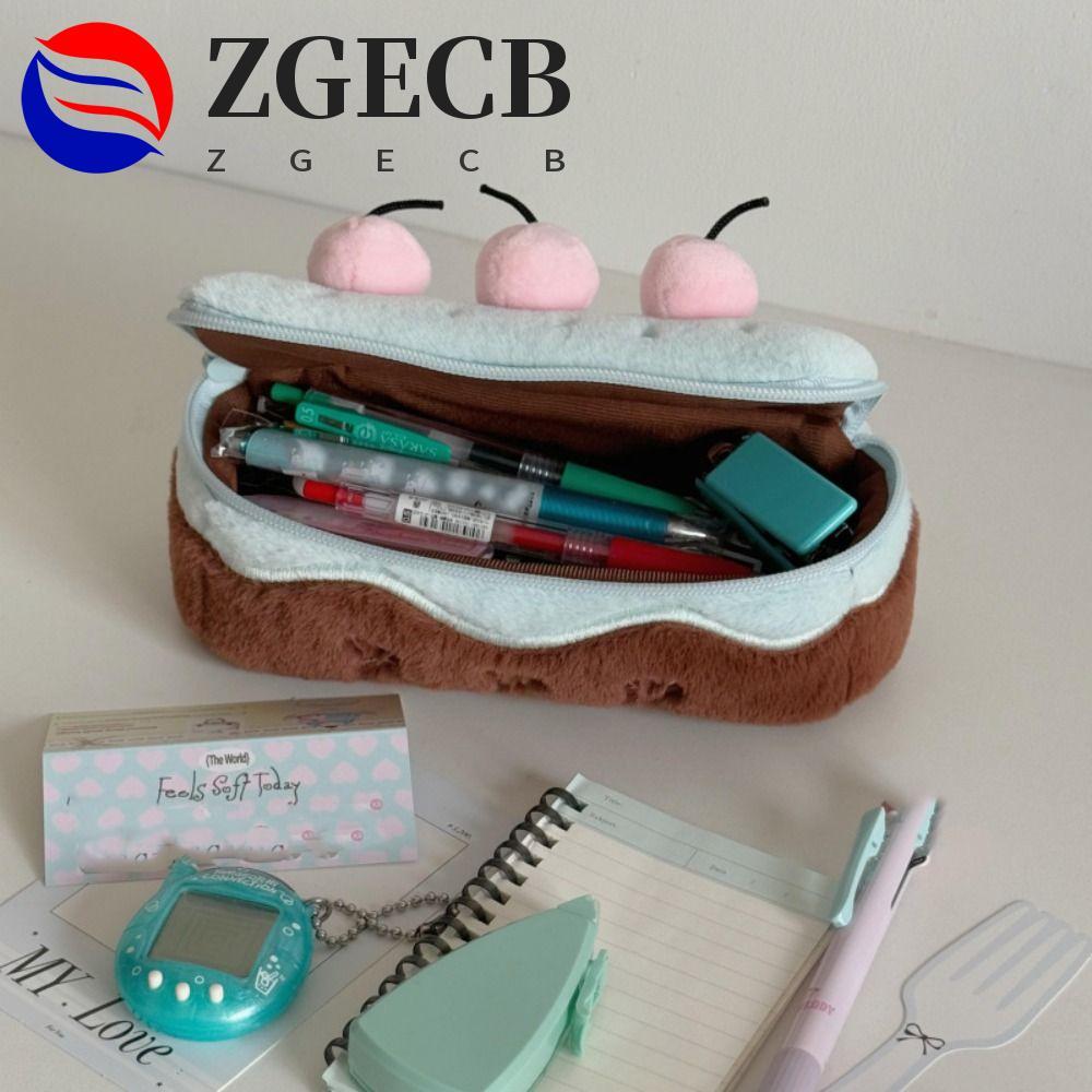 ZGECB Túi đựng bút anh đào sang trọng, Hộp đựng bút chì Kawaii thêu bánh, Trái tim thời trang Kawaii
