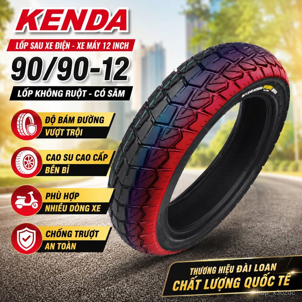 Lốp xe máy điện Kenda 90/90-12 không săm, chống thủng, bám đường tốt, bền bỉ, giao nhanh