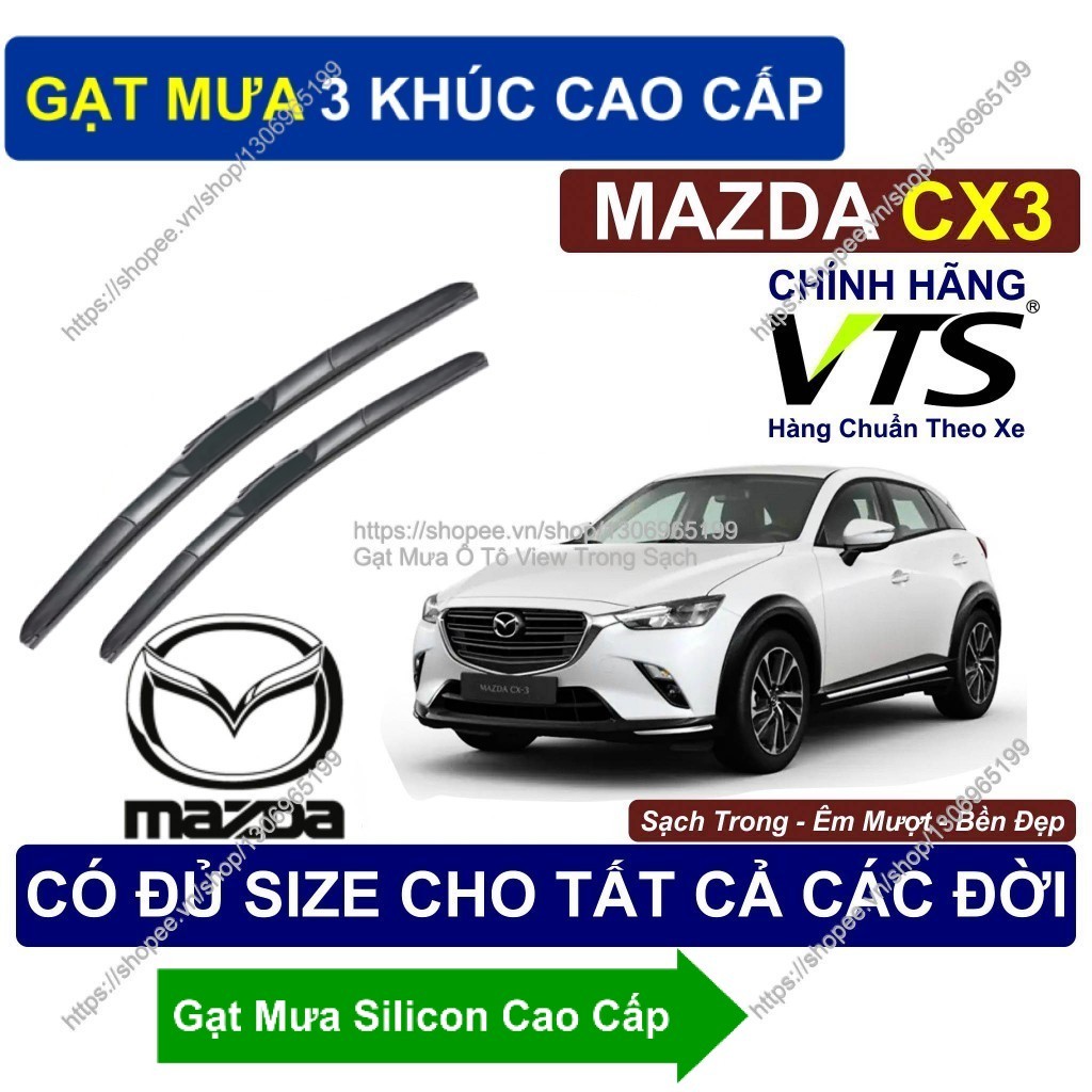 Gạt Mưa 3 Khúc Cao Cấp. Gạt Mưa Sạch Êm Bền Kính Lái Mazda CX3. Cặp Gạt Mưa Kính Lái Mazda CX3.  Maz