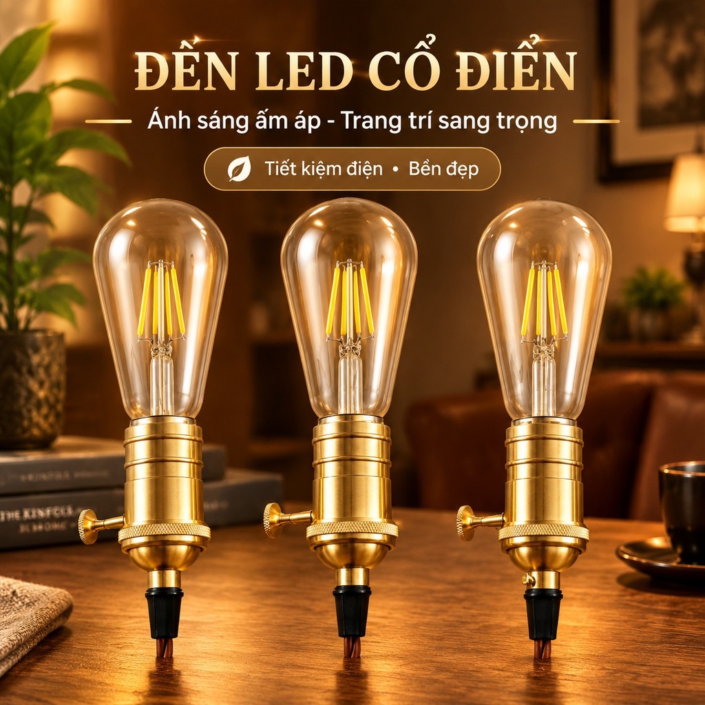 St64 Edison Vintage Bóng Đèn Vonfram Cá Tính Sáng Tạo Dây Tóc LED Tiết Kiệm Năng Lượng Bóng Đèn LED 