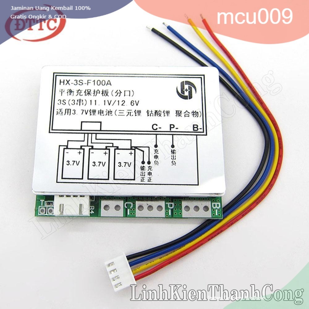 Mạch Bảo Vệ Pin 18650 BMS 3S 100A HX-3S-F100A Hệ 3 Cell Nối Tiếp