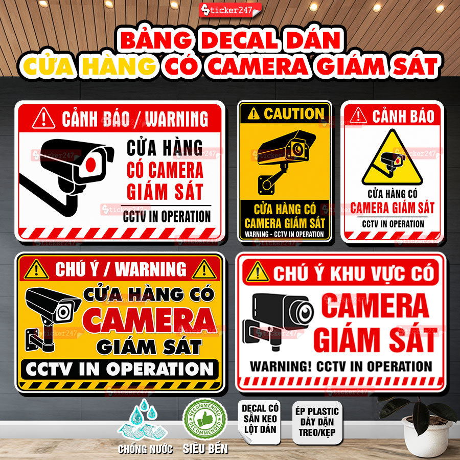 Decal Bảng Dán Cửa Hàng Có Camera Giám Sát Chống Nước 🌈𝑭𝒓𝒆𝒆𝒔𝒉𝒊𝒑 Sticker Camera Khu Vực Có Camera An Ninh Camera Quan Sát