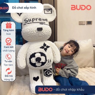  Đồ Chơi Lắp Ráp Mô Hình Supre Bear brick trắng 90cm cỡ lớn 1m 1m super sụp rim sỉ lẻ gõ búa nhựa Bearbrick 