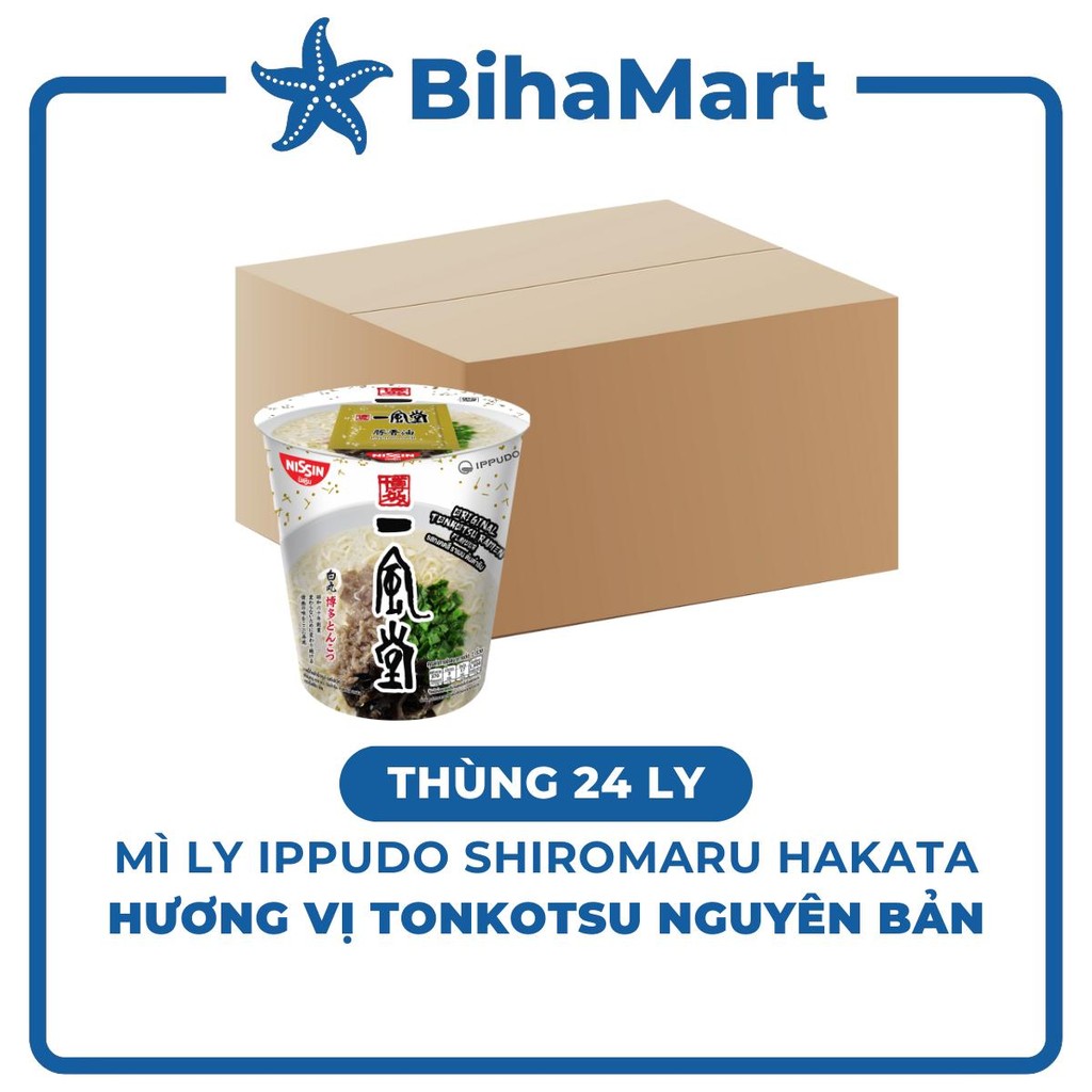 THÙNG 24 LY -NISSIN- Mì ly Ippudo Shiromaru Hakata hương vị Tonkotsu nguyên bản, Mì ly Ippudo Tonkot