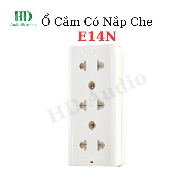 Ổ Cắm 3 Cửa Có Nắp Che An Toàn E14N Chịu Nhiệt Chống Cháy - LinhKien HD audio